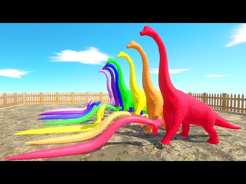 Rainbow Color Titanoboa Vs Rainbow Color Herbivore Dinosaurs