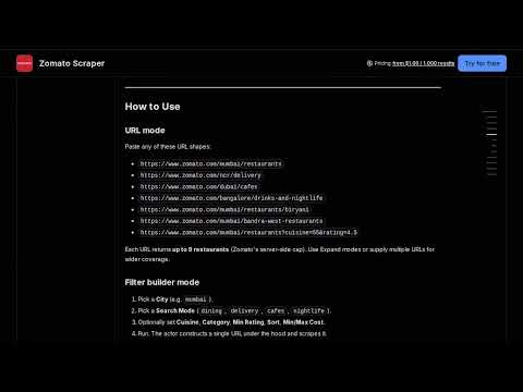 Zomato Scraper Apify Actor Walkthrough
