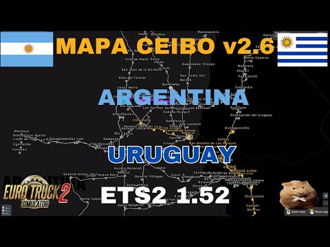 ETS2  MAPA CEIBO 1.52 v2.6   Massive free standalone map of Argentina and Uruguay.