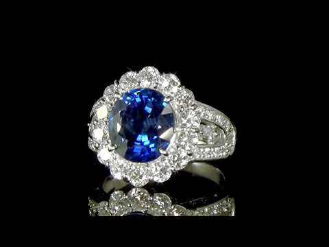 Lady's 18k White Gold 4.55ct Blue Sapphire and Diamond Ring