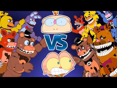 Mongo e Drongo em FNAF 1 Contra FNAF 4 - Five Nights at Freddy's em desenho animado