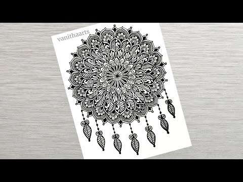 How to draw Dream Catcher mandala art Easy mandala drawing How to draw Mandala for Beginners