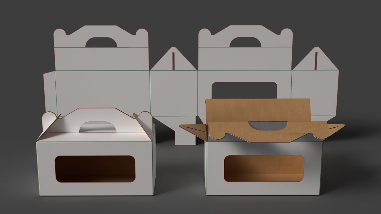 Corrugated cardboard box with a carrying handle Open closed and disassembled packaging 3D Model