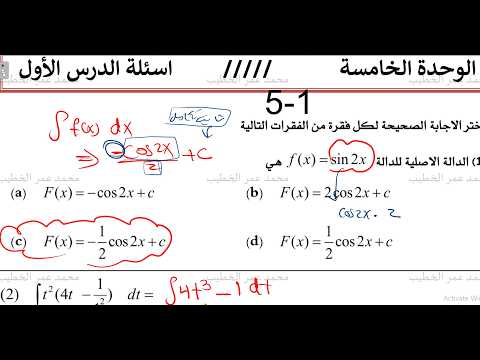 5-1 بنك أسئلة درس الدوال الأصلية- أساسيات التكامل (كلزمة أستاذ الخطيب)