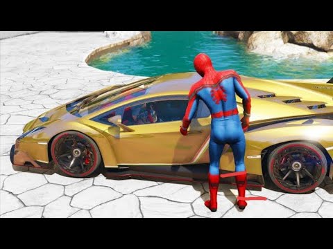 SPIDERMAN CARS Mega multi ramp challenge ! Superhero Goku Monster Truck quad bike motors race - GTA