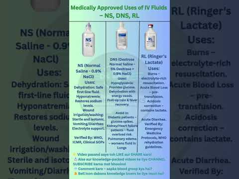 Top 3 IV Fluids in Hospitals | NS vs DNS vs RL Full Info | Medical, Nursing, Students #youtubeshorts