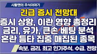 증시 전망대. 중동 사태 이 후 증시 상황. 현재 속보, 시나리오 총정리. 금리, 유가, 반도체, 사모 대출 등 변수들. 현재 최고 인기 종목, 혼란 틈타 집중 매집된 종목들