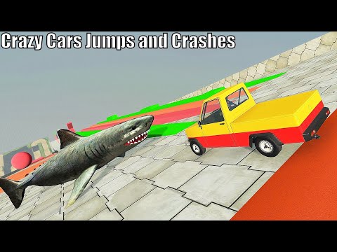 Crazy Cars Jumps and Crashes With Giant Shark In Giant Ramp - BeamNG.drive Descending Down