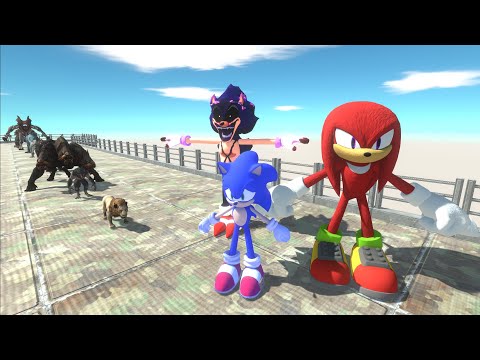 KNUCKLES  & SONIC EXE XENOPHAN & SONIC DEATH FALL - Animal Revolt Battle Simulator