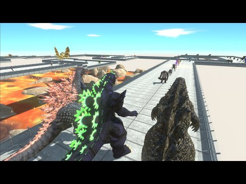 GOJIRA AND GODZILLA2021 AND SUPERGODZILLA VS GHIDORAH LAVA DEATHRUN - Animal Revolt Battle Simulator