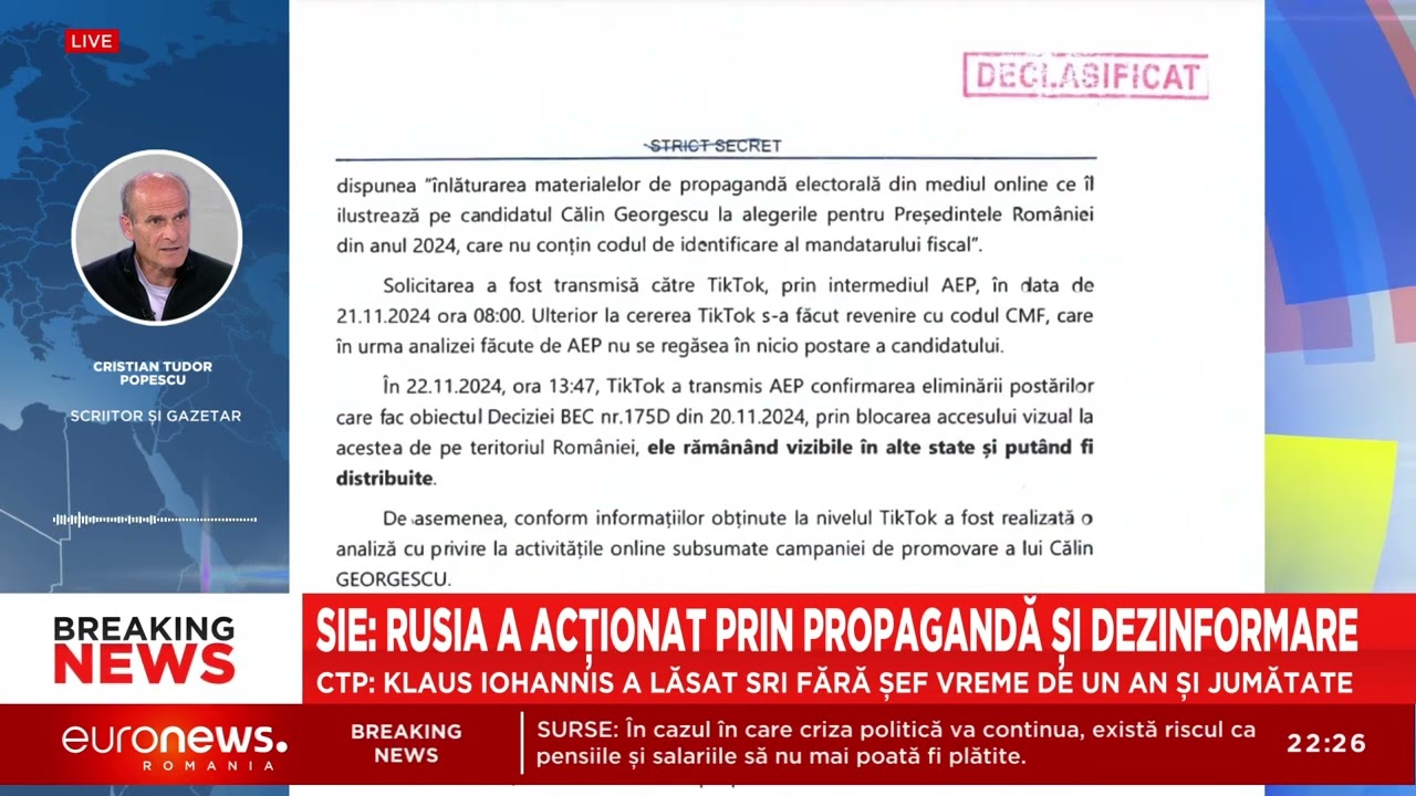 SRI și SIE, vinovate în cazul Georgescu. Cristian Tudor Popescu: Este evident că e agent al Moscovei