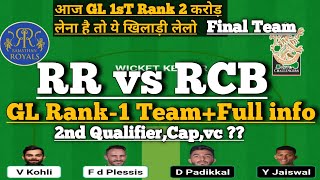 rr vs blr 2nd qualifier Match dream11 team today match|rajsthan vs bengaluru dream11 today match