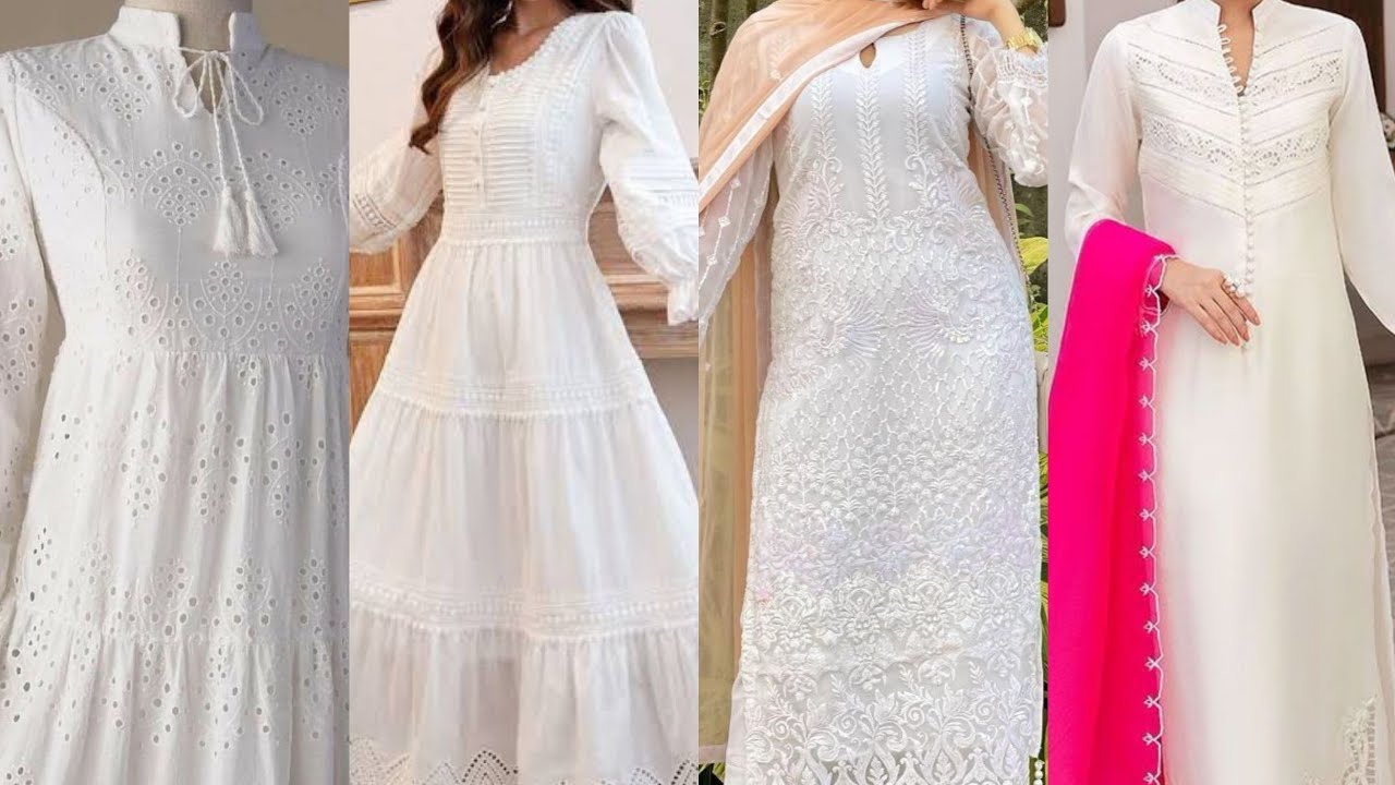 White Colour Kurti Collection🎀White Kurti Neck Designs/WhiteKurtiSleeves Designs/White Kurti Designs