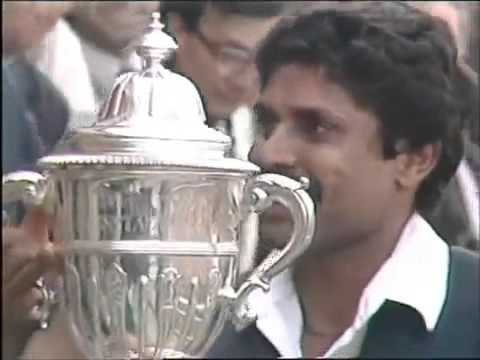 Kapil Dev lifting the 1983 World Cup Trophy