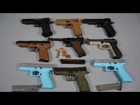 Shell ejecting Toy Gun and GBB Airsoft - Glock - Colt M1911- Luger P08 -Realistic Toy Gun Collection