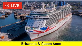 SHIPS TV - Cunard Queen Anne & P&O Britannia Cruise Ships Departing Port of Southampton (LIVE)