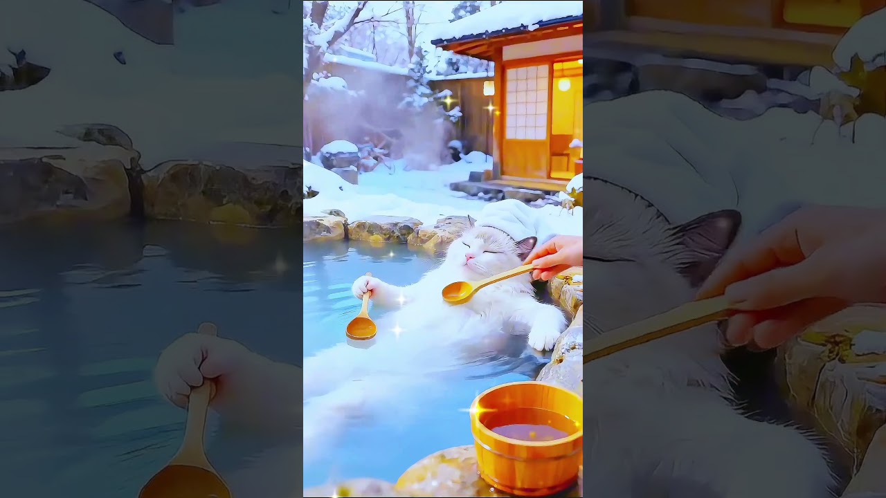 湯けむりの猫The Cat in the Hot Spring#かわいいニャンコ#癒される動物動画 #cutekitten#  cat#animals