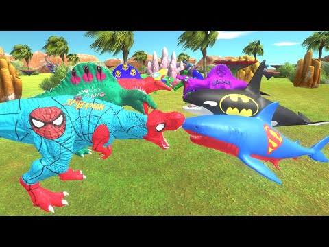 SPEED RACE CHAMPIONSHIP️ TEAM SUPERHERO DINOSAURS DEATH RUN - Animal Revolt Battle Simulator