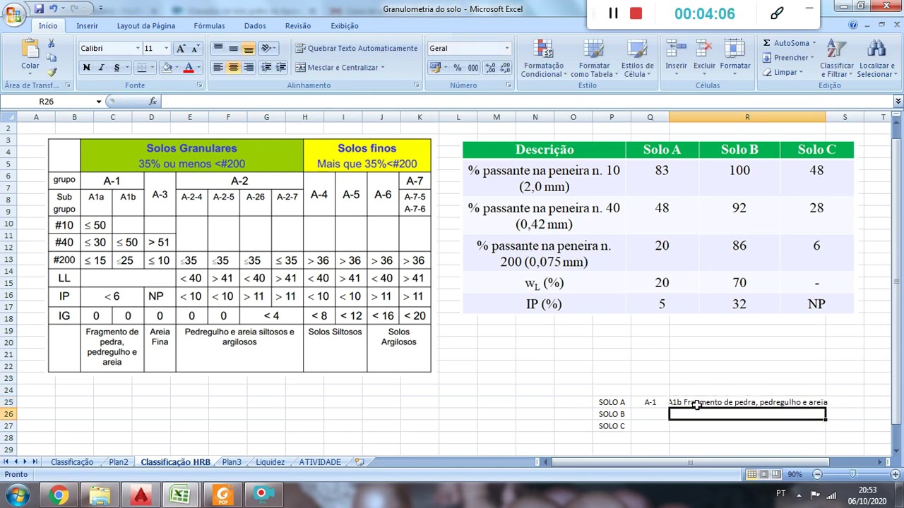 Aula 04   Classificação do solo HRB  Exemplo