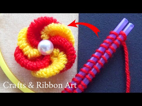 Easy Woolen Flower Craft Ideas with Straw - Hand Embroidery Amazing Trick - DIY Woolen Flowers