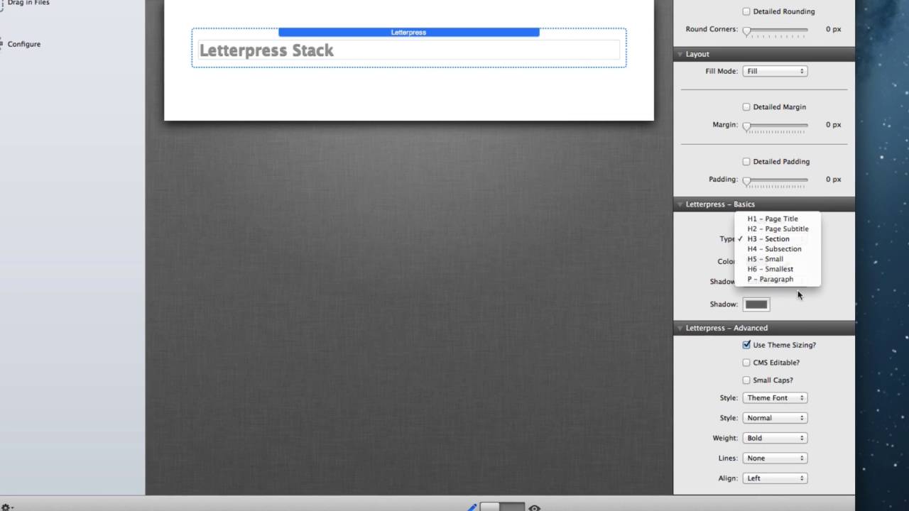 Letterpress Stack for RapidWeaver