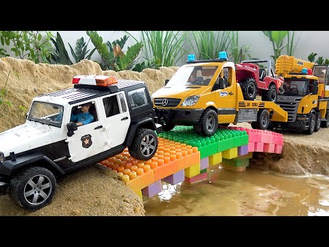Police car and LEGO toy bridge