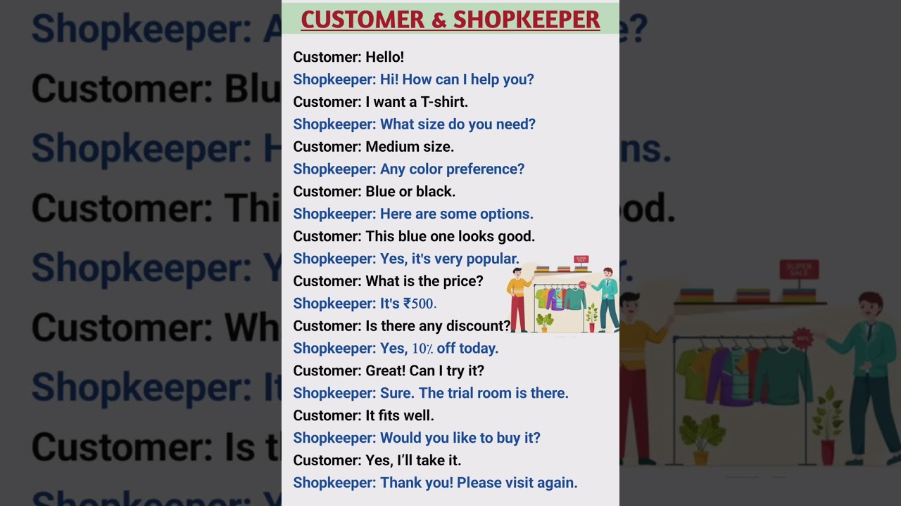Customer and Shopkeeper Conversation Buying T-shirt | #conversation #tshirt #tshirts #shorts