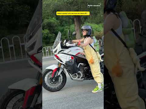An ant riding an elephant! Tiny girl vs massive X-Cape 1200 🐘 #girlrider #advrider #xcape1200