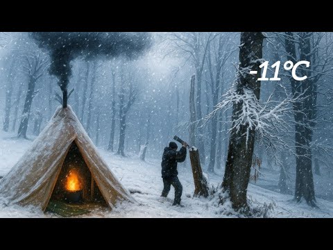 Snowy Night in Wild Camp 1390m | Survival in the Mountain Cold