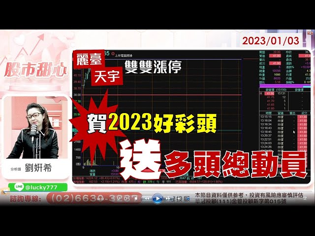 01/03【甜心盤後影音】天宇麗臺雙雙漲停，慶祝2023好彩頭，贈送《多頭總動員》