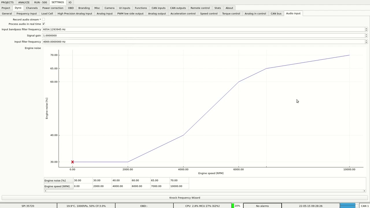 Engine knock detection in PEREK Dyno2 dynamometer software