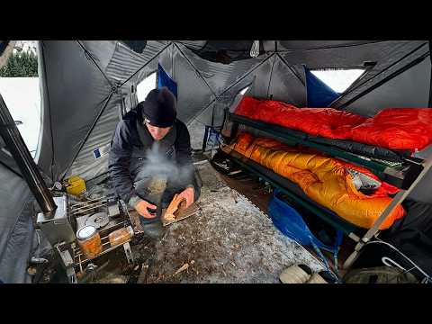 Ice Camping in -30 degrees w/ a Wood Stove