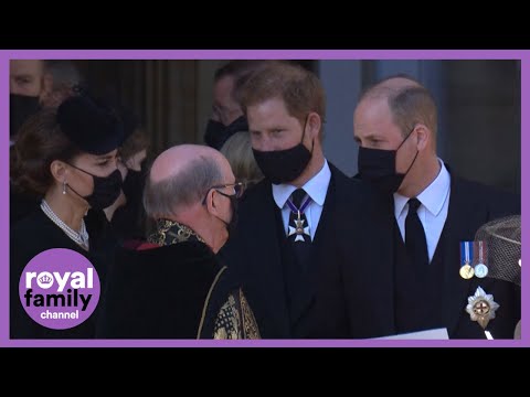 Prince Harry & Prince William Seen Chatting While Leaving Funeral Side-by-Side (Video)