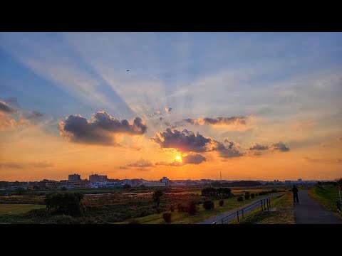 Live Tokyo Walk along Tama River at Sunset