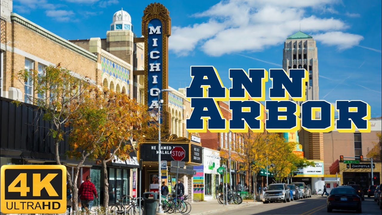 Immersive street-level walking tour through Ann Arbor, MI, United States, showcasing authentic urban landscapes, local architecture, and the vibrant atmosphere of the city's neighborhoods