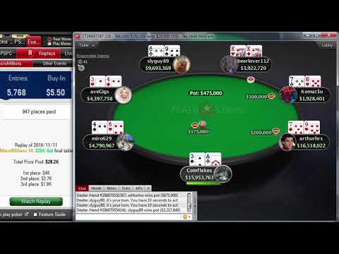 Replay |"arthurhrs" Final table PokerStars MicroMillions 14: $5.50 NLHE 6-Max, $25K Gtd Nov 11, 2019