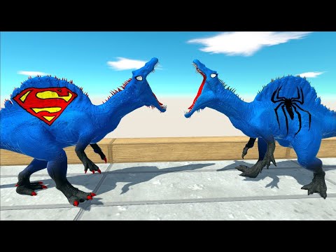 SPIDERMAN vs SUPERMAN SPINOSAURUS DEATH RUN - Animal Revolt Battle Simulator ARBS