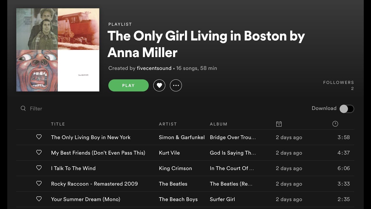 playlist: the only living girl in boston by Anna Miller | Five Cent Sound