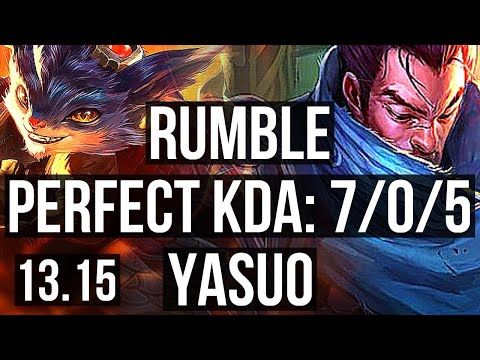 RUMBLE vs YASUO (MID) | 7/0/5, 2.9M mastery, 1400+ games, Godlike | KR Master | 13.15