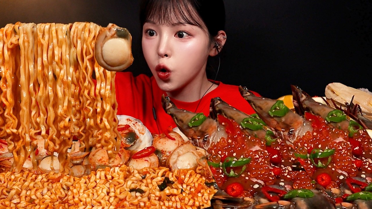 SUB)역대급 비주얼 킹타이거 새우장 먹방! 대왕가리비 왕창 넣은 진짬뽕까지🍜간장새우 라면 꿀조합 Soy Sa