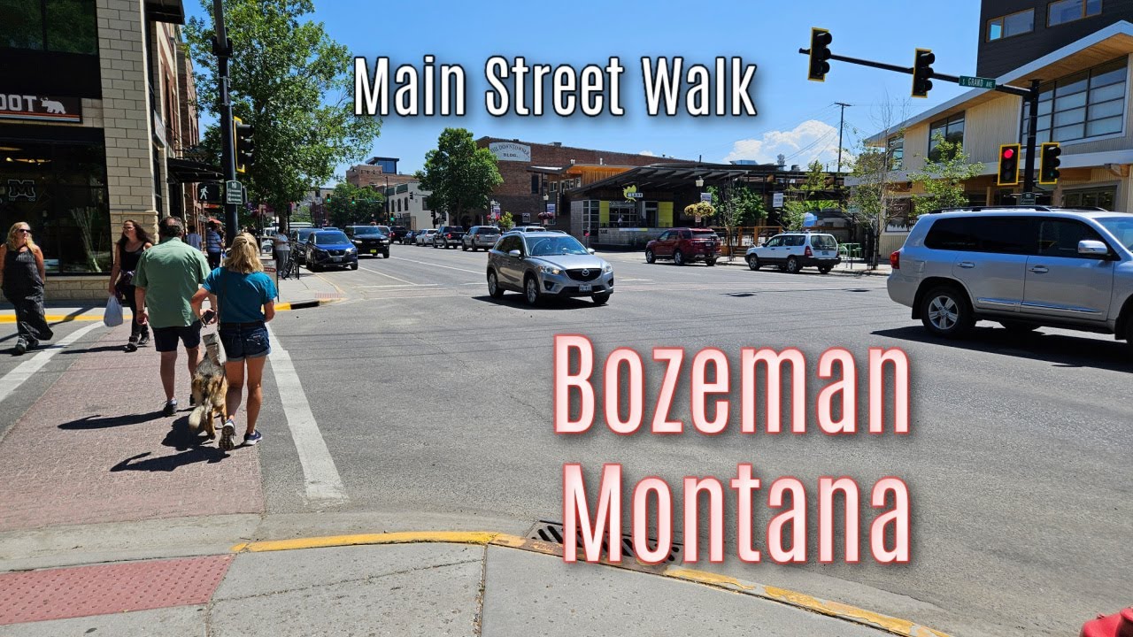 Immersive street-level walking tour through Bozeman, MT, United States, showcasing authentic urban landscapes, local architecture, and the vibrant atmosphere of the city's neighborhoods