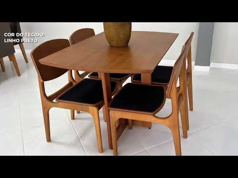 Video thumbnail of Mesa Patros Tampo 120 Laminado Barril com 4 Cadeiras Malta Gold Moderna Mobília