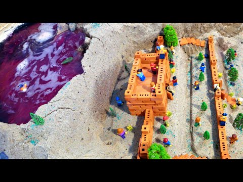 LEGO DAM BREACH AND LEGO MINIFIGURES MINI BRICK CASTLE FLOOD DISASTER