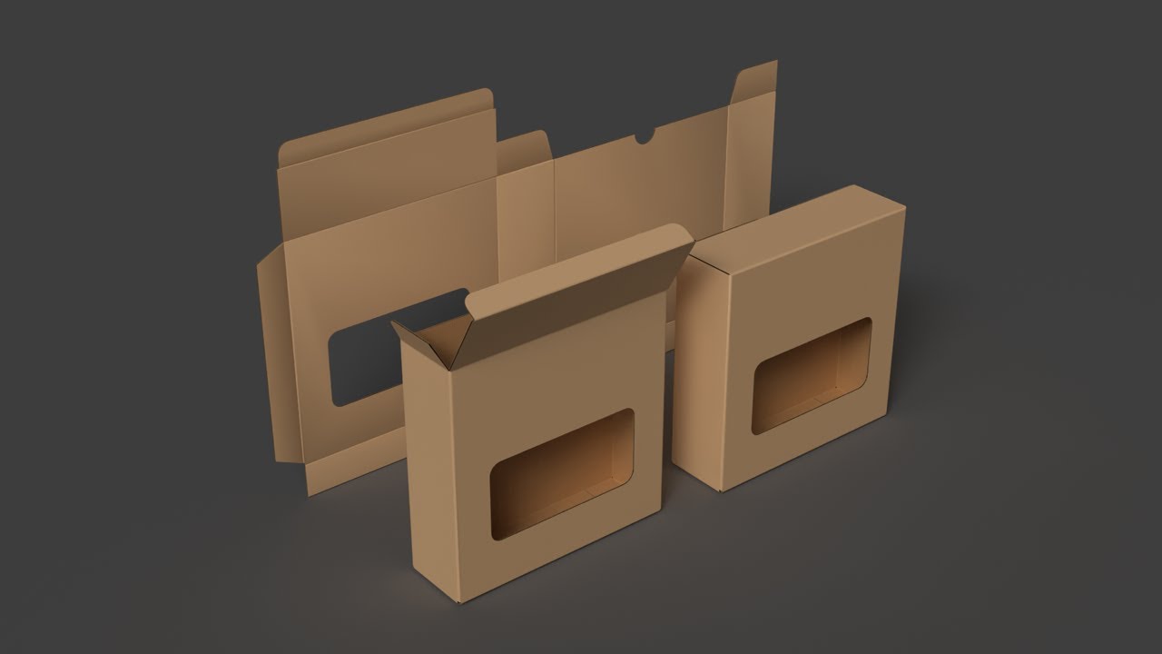 Microgolfkartonnen verpakking Open, gesloten en gedemonteerde verpakking 3D Model