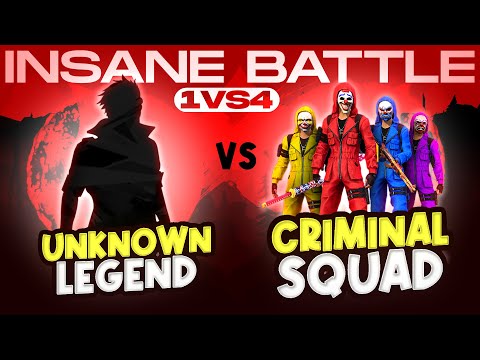 Unknown Legend 😳 Vs Criminal Squad || Free Fire 1 Vs 4 Insane Battle Against Criminal Squad
