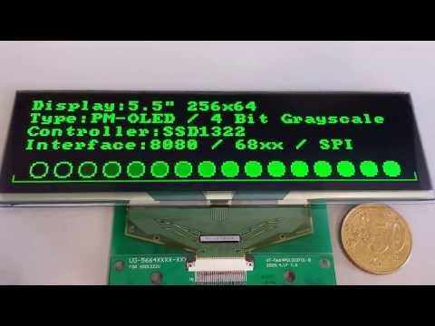 256x64 5.5" PM OLED GREEN | SSD1322 | 8080 / 68xx / SPI