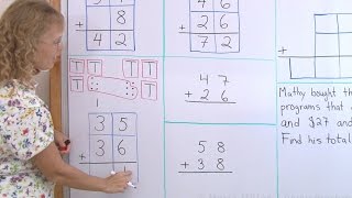 Regrouping with tens (carrying to tens) - two-digit addition