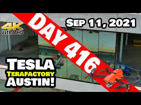 Tesla Gigafactory Austin 4K  Day 416 - 9/11/21 - Terafactory TX - MORE HUGE WINDOWS AT GIGA TEXAS!