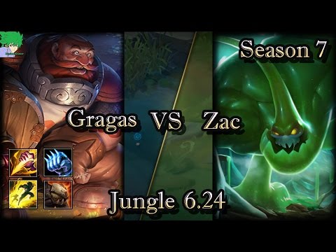Gragas VS Zac Jungle Season 7 Patch 6.24 Full Gameplay #1