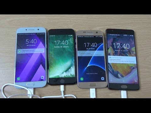 Samsung Galaxy A5 2017 vs iPhone 7 vs Galaxy S7 vs OnePlus 3T - Charging Speed Test!